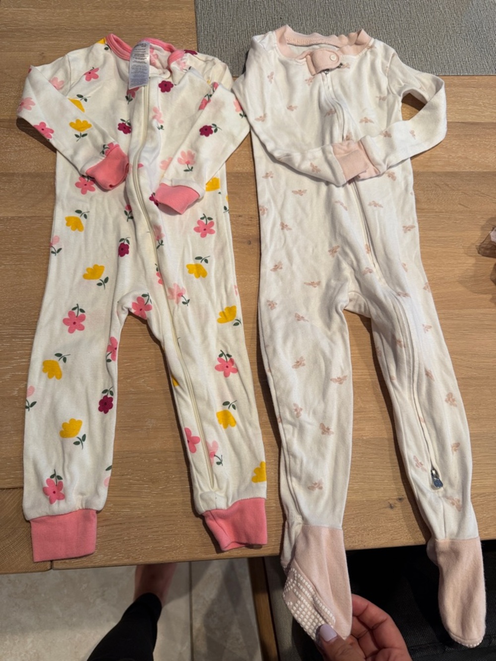 Girls' Pink & White Floral Footie One-Piece Sleepers - 2-Pack